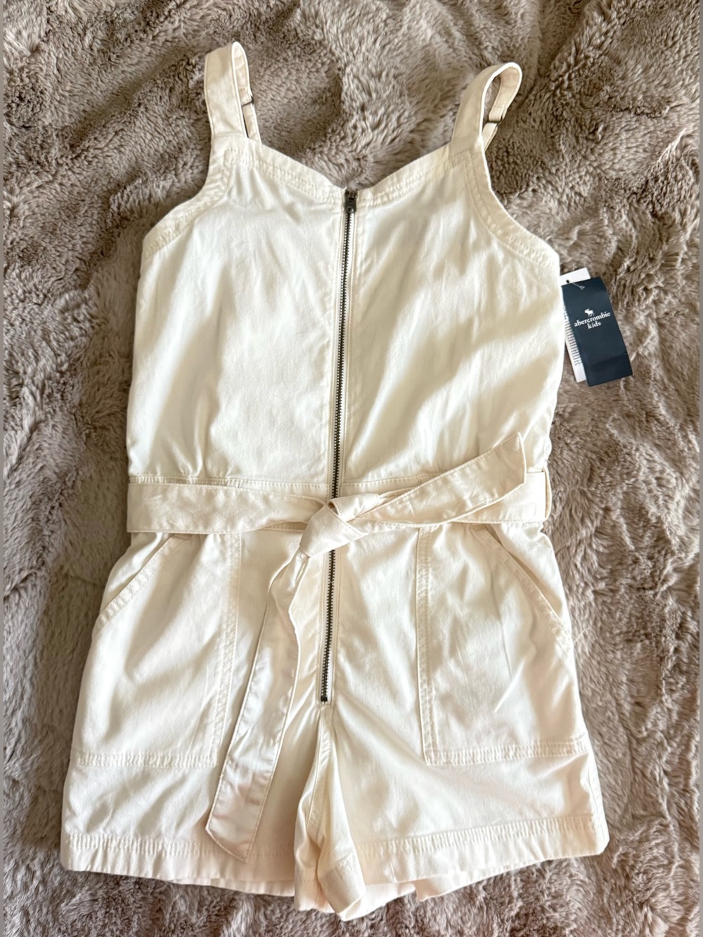 NWT Abercrombie Kids Girls Cream Belted Twill Romper - Size 11/12
